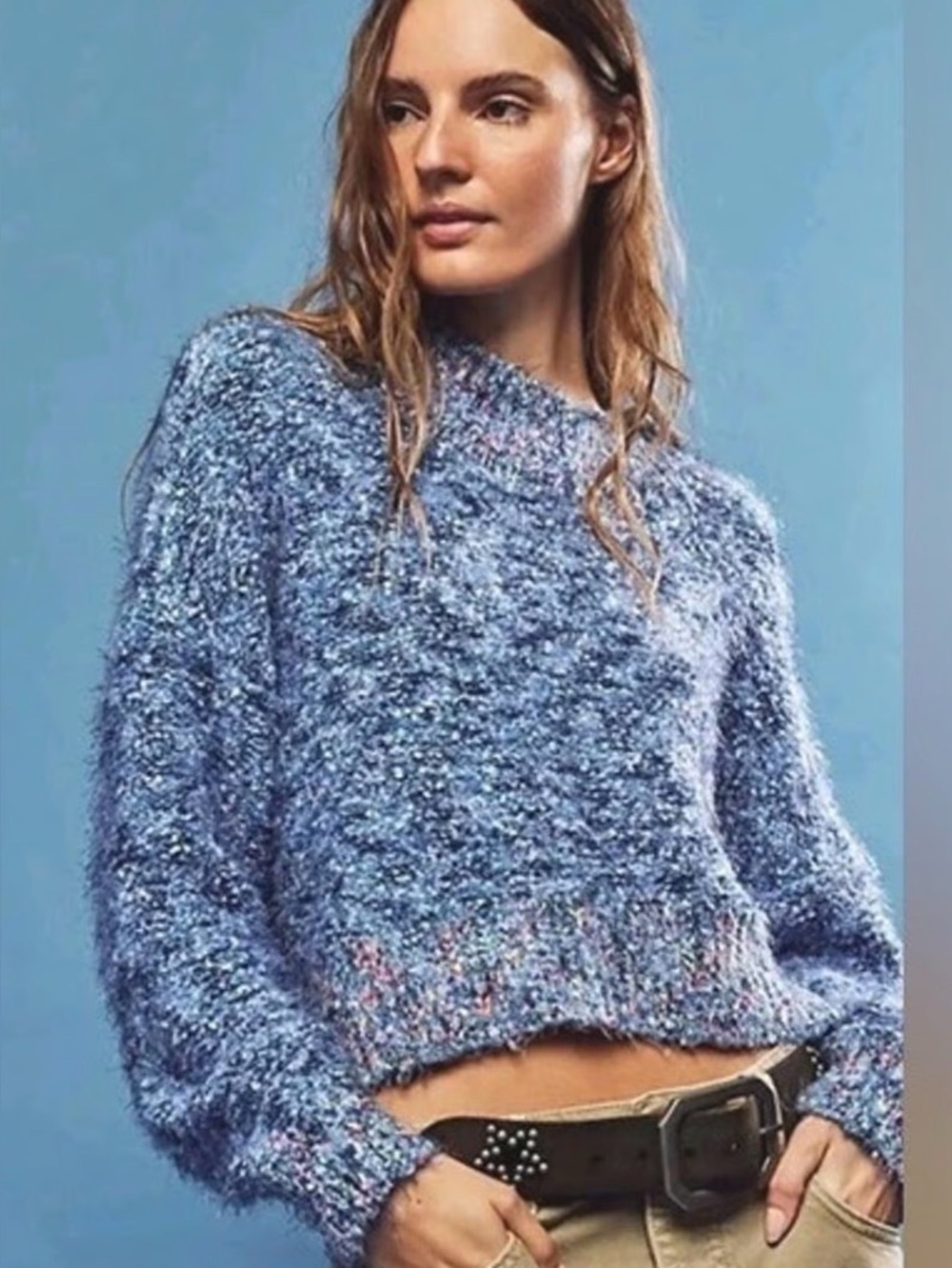 Free People Stardust Fuzzy Sweater Blue Small